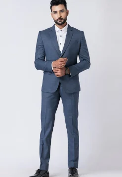 Check Printed Polyester Jacquard Blazer in Dusty Blue