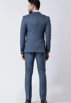 Check Printed Polyester Jacquard Blazer in Dusty Blue