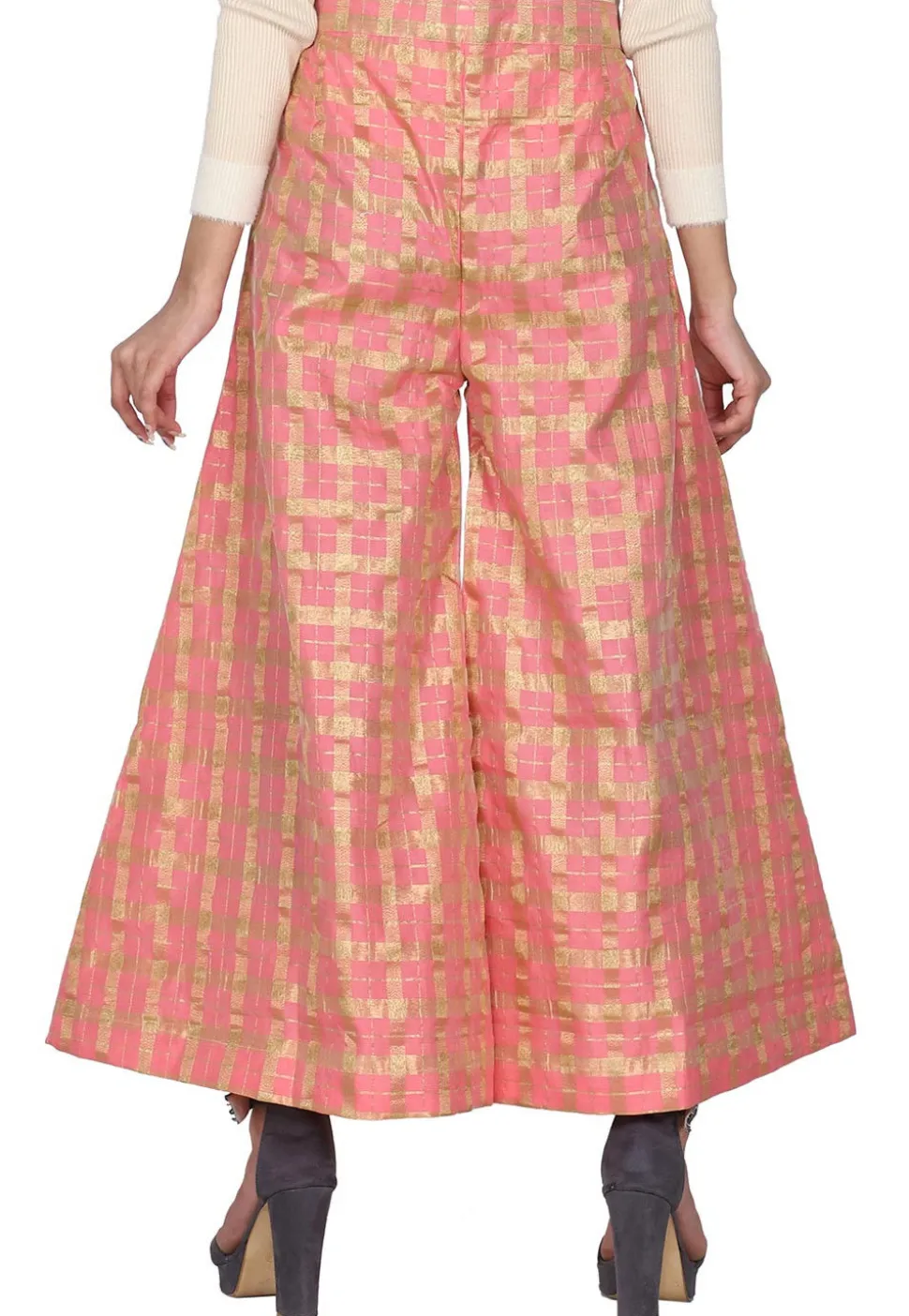 Checkered Chanderi Cotton Palazzo in Pink