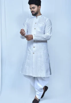 Chikankari Art Silk Dhoti Kurta in White