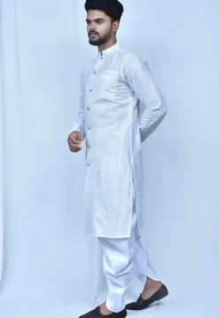 Chikankari Art Silk Dhoti Kurta in White