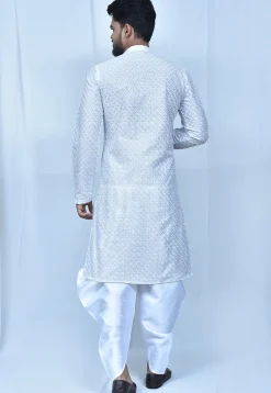 Chikankari Art Silk Dhoti Kurta in White