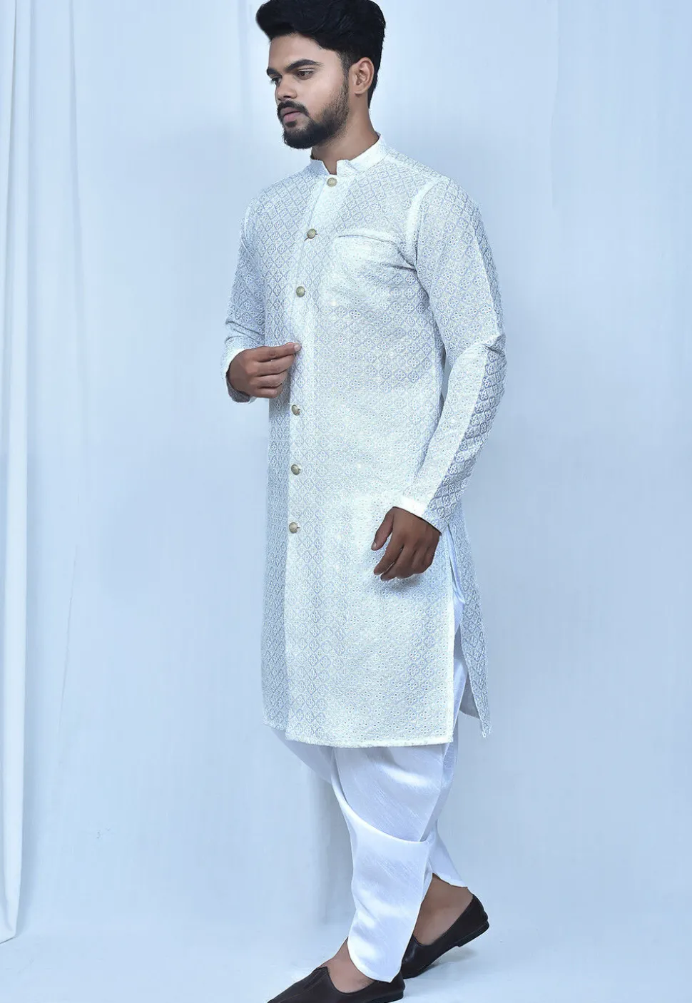 Chikankari Art Silk Dhoti Kurta in White