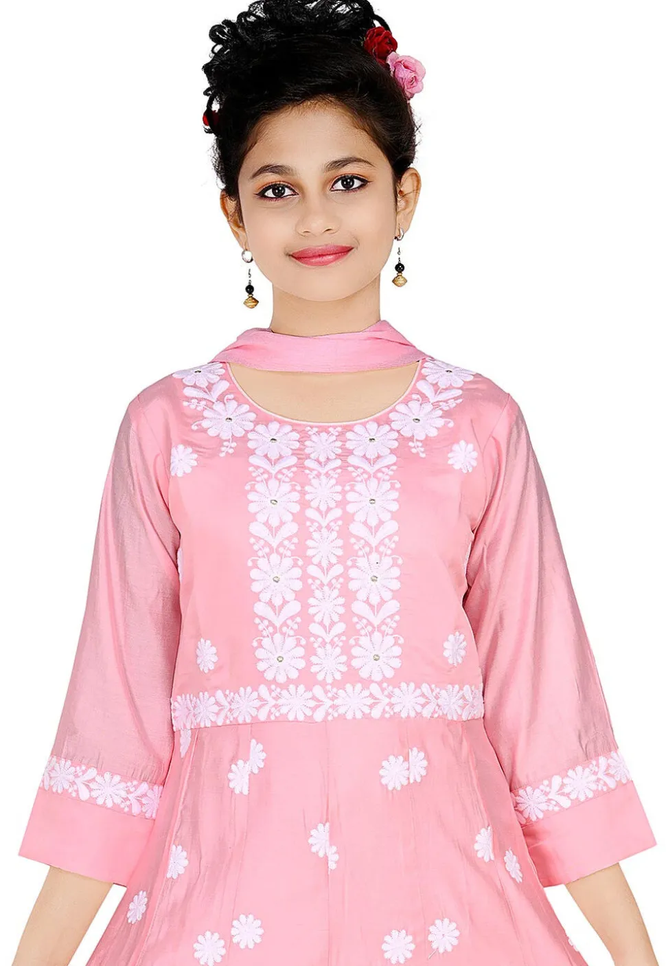 Chikankari Art Silk Gown in Pink
