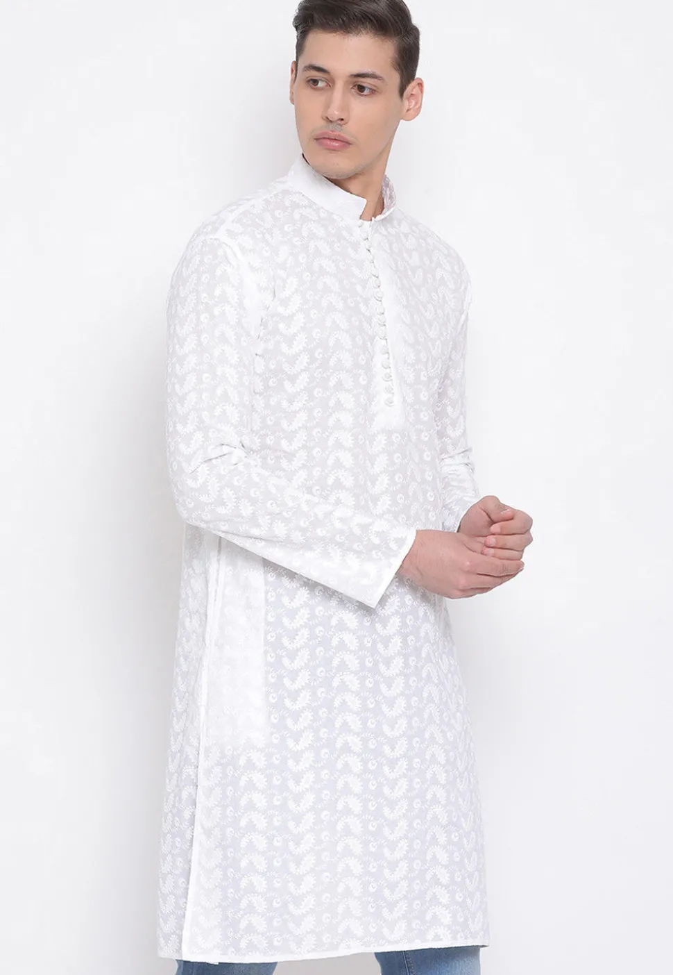 Chikankari Cotton Kurta in White