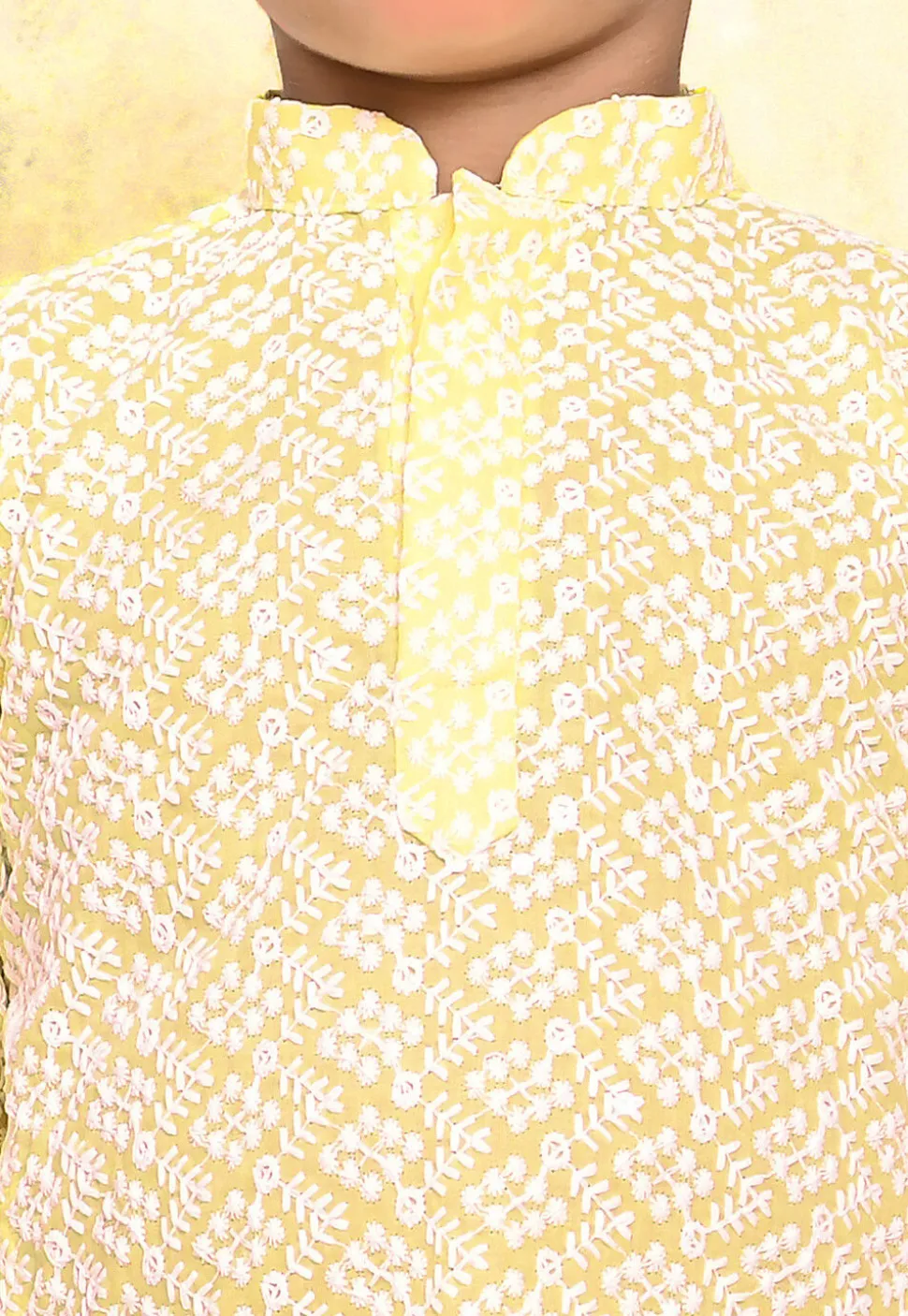 Chikankari Cotton Kurta Set in Yellow