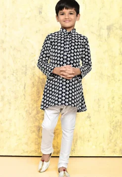 Chikankari Cotton Kurta Set in Navy Blue