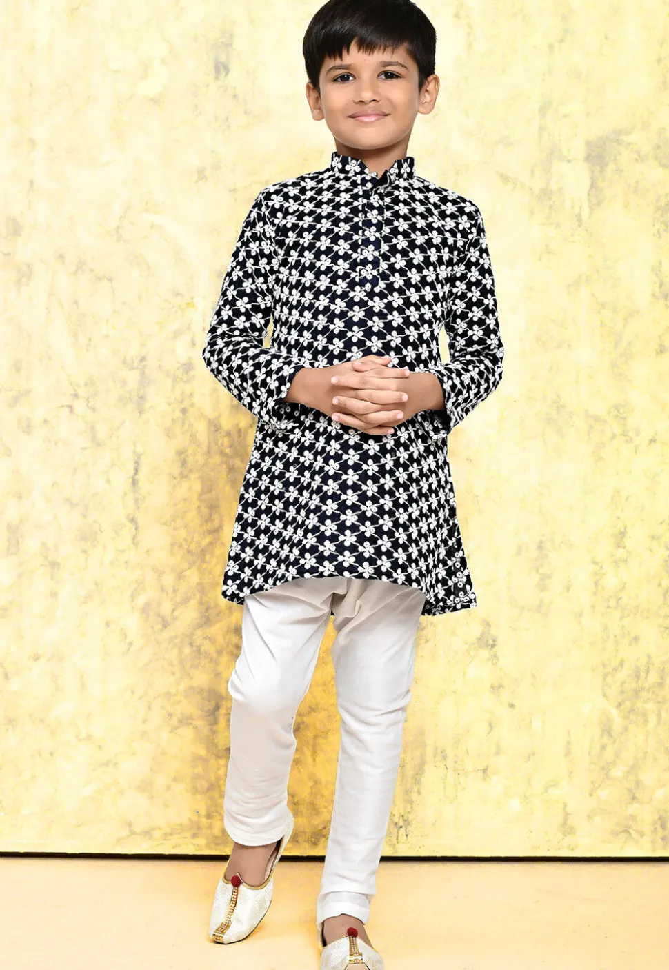 Chikankari Cotton Kurta Set in Navy Blue