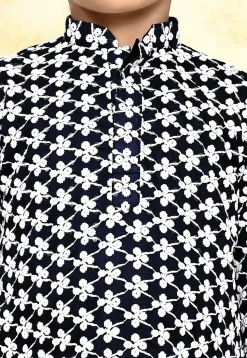 Chikankari Cotton Kurta Set in Navy Blue