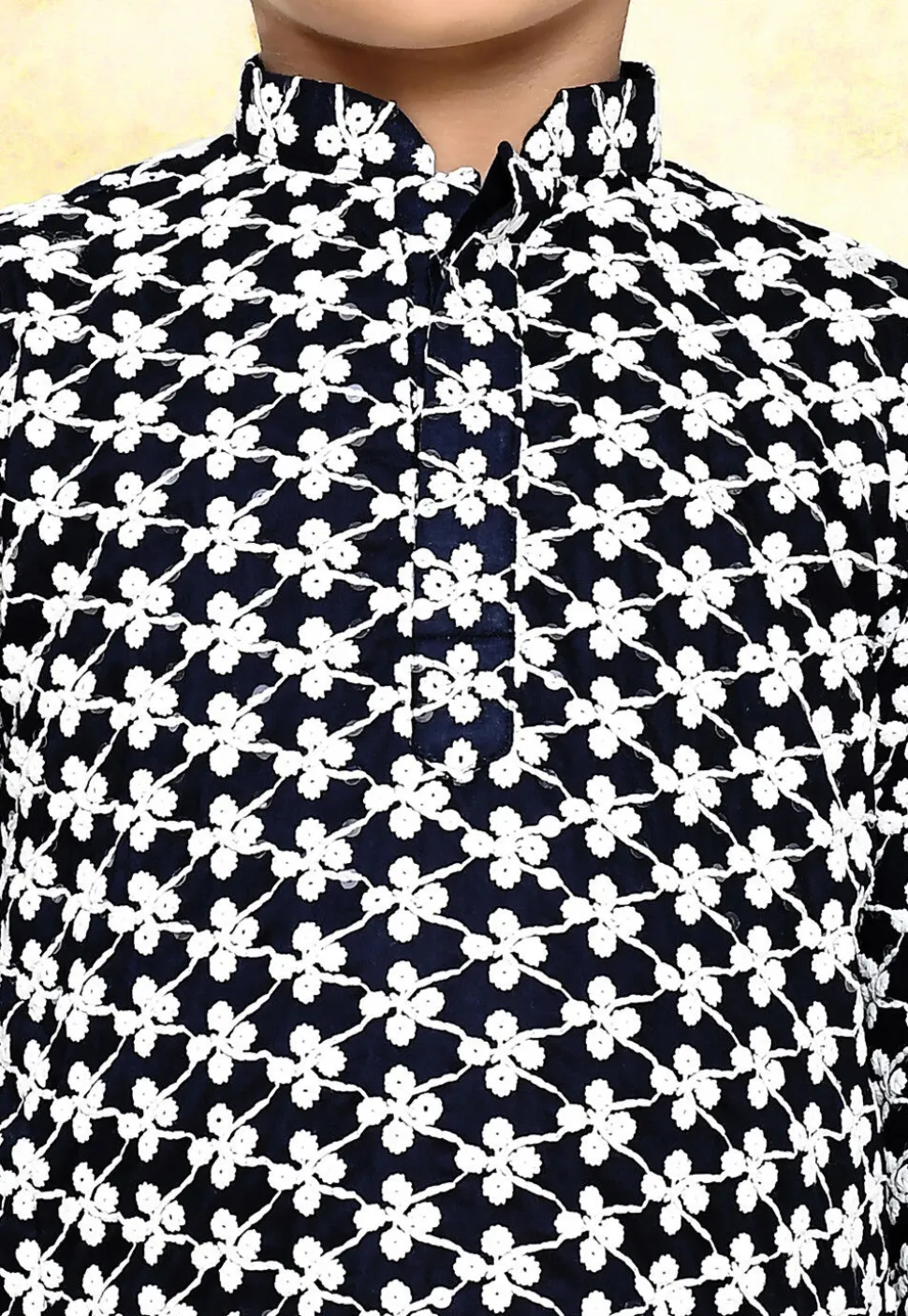 Chikankari Cotton Kurta Set in Navy Blue