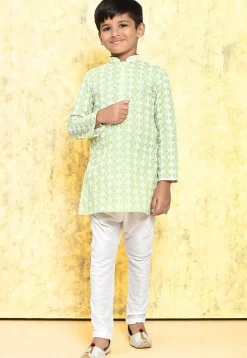 Chikankari Cotton Kurta Set in Light Green