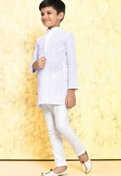 Chikankari Cotton Kurta Set in Light Purple