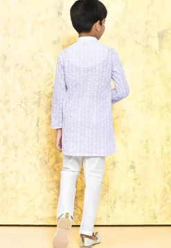 Chikankari Cotton Kurta Set in Light Purple