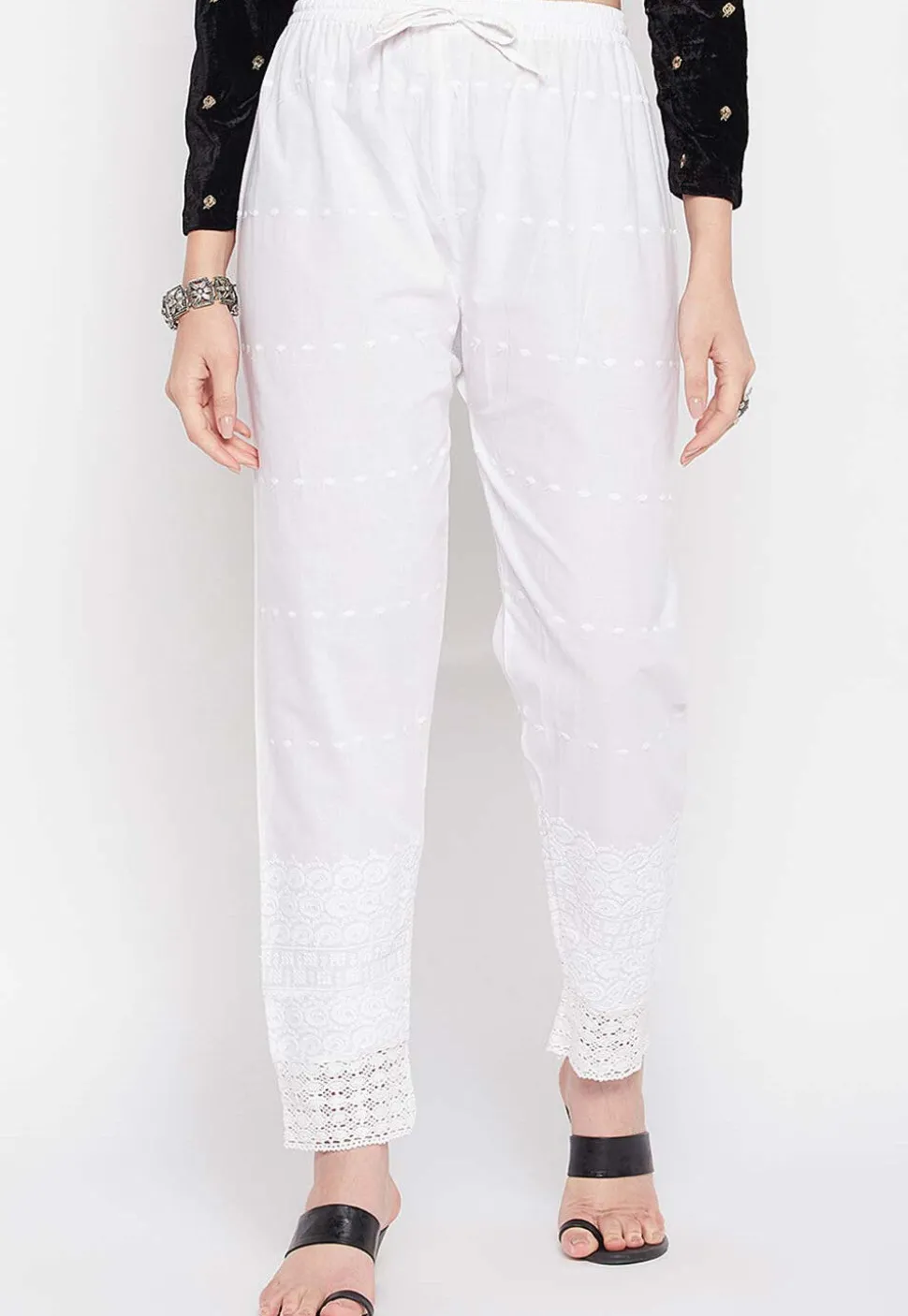 Chikankari Cotton Pant in White