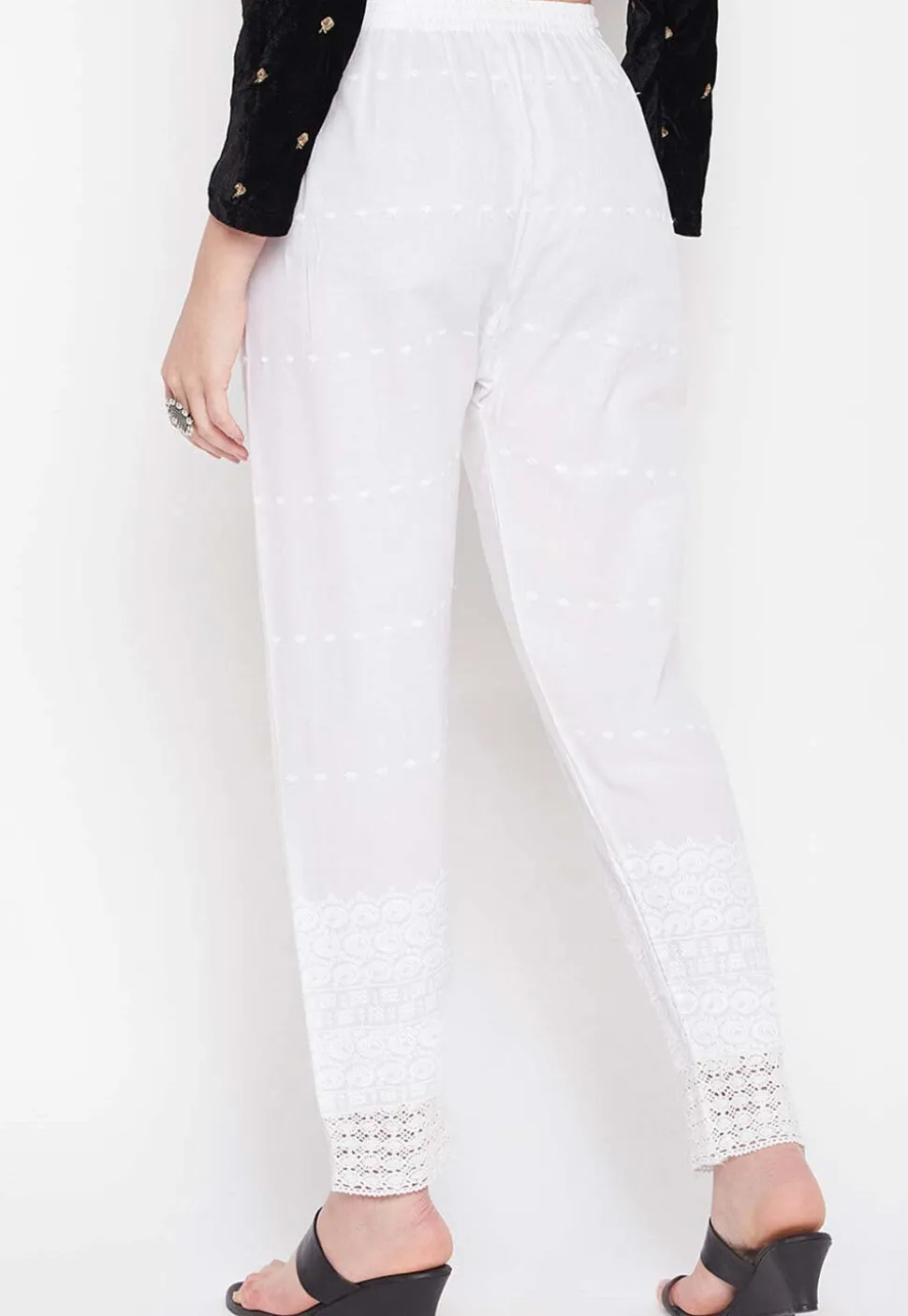 Chikankari Cotton Pant in White