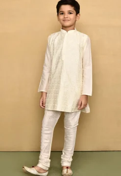 Chikankari Cotton Silk Kurta Set in Off White