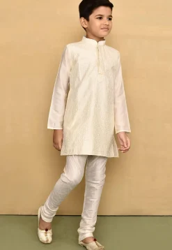 Chikankari Cotton Silk Kurta Set in Cream