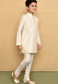 Chikankari Cotton Silk Kurta Set in Off White
