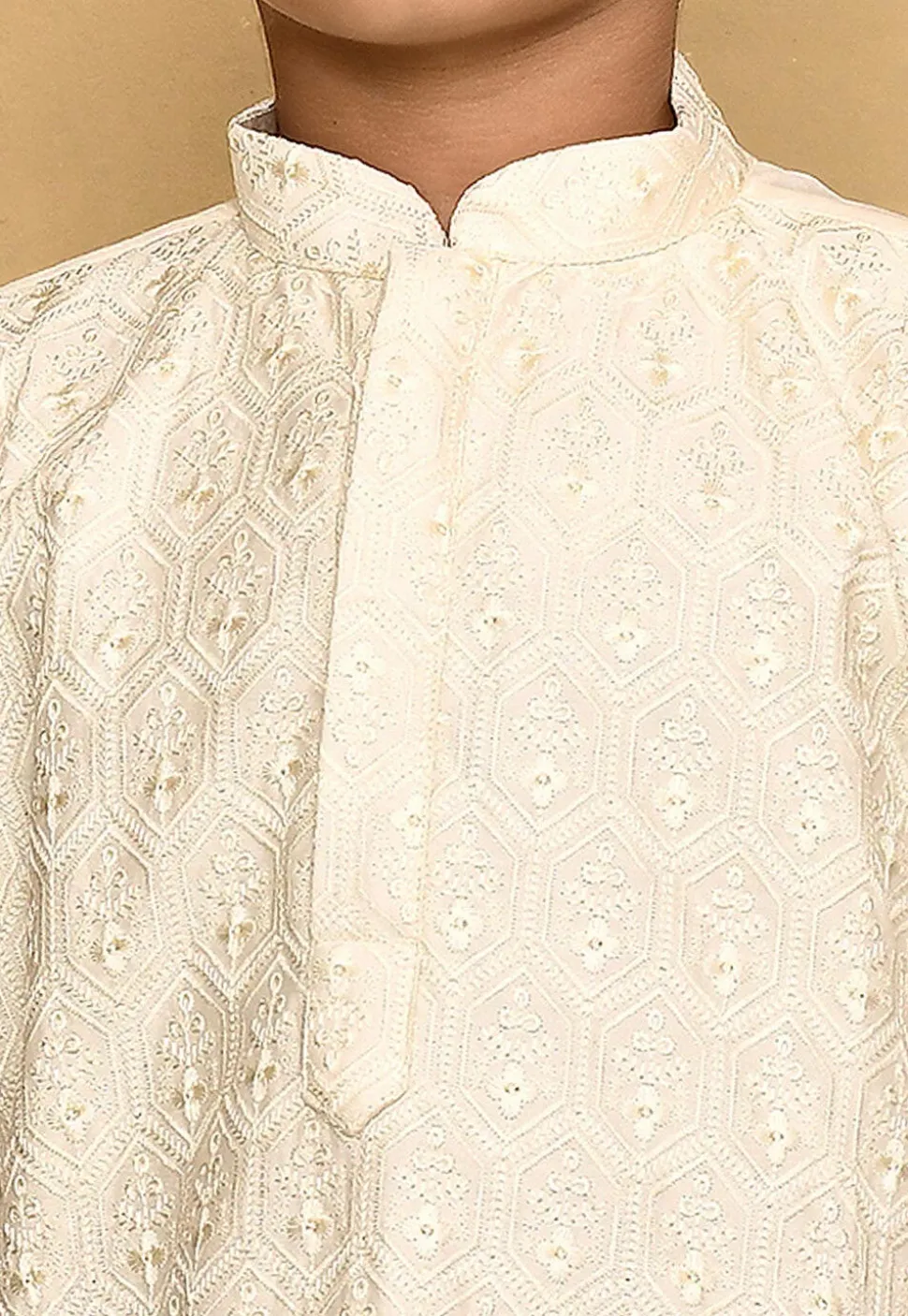Chikankari Cotton Silk Kurta in Off White