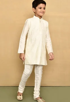 Chikankari Cotton Silk Kurta Set in Off White