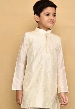 Chikankari Cotton Silk Kurta in Cream