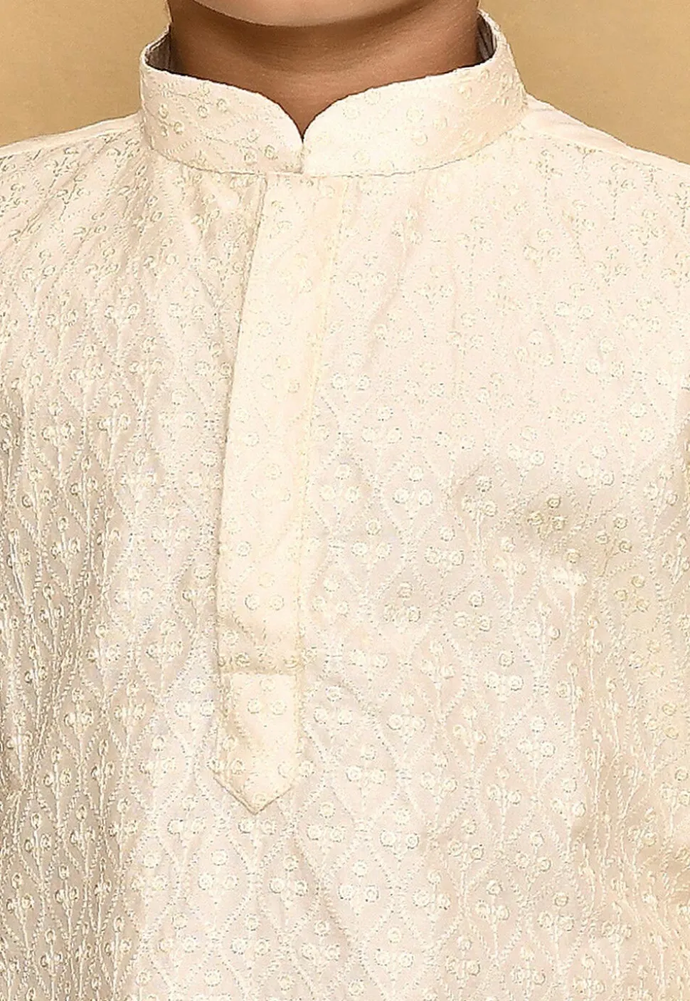 Chikankari Cotton Silk Kurta in Cream