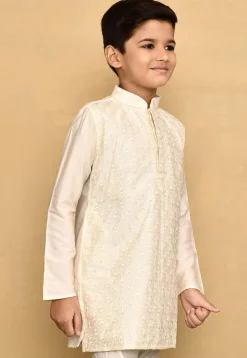 Chikankari Cotton Silk Kurta in Off White