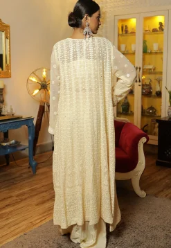 Chikankari Crepe Crop Top Set in Cream