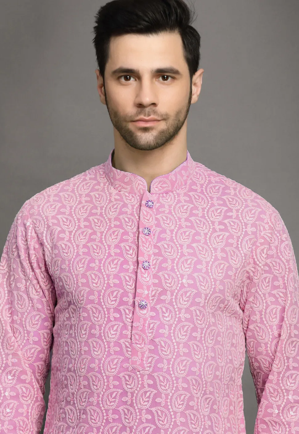 Chikankari Georgette Kurta Set in Pink