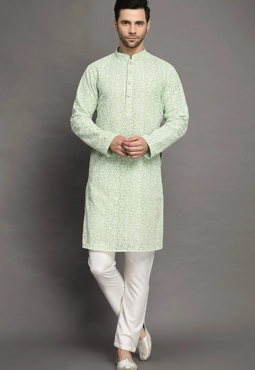 Chikankari Georgette Kurta Set in Sea Green