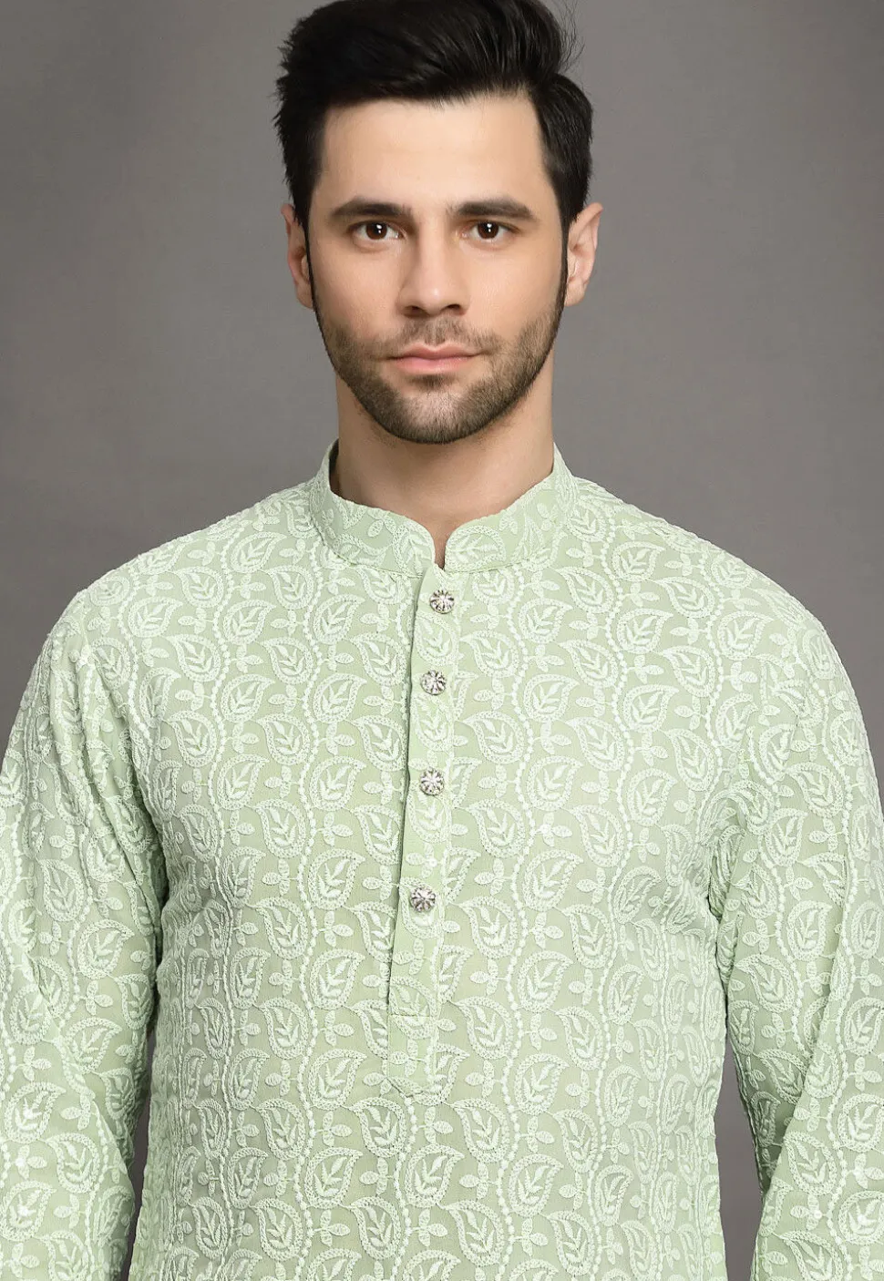 Chikankari Georgette Kurta Set in Sea Green