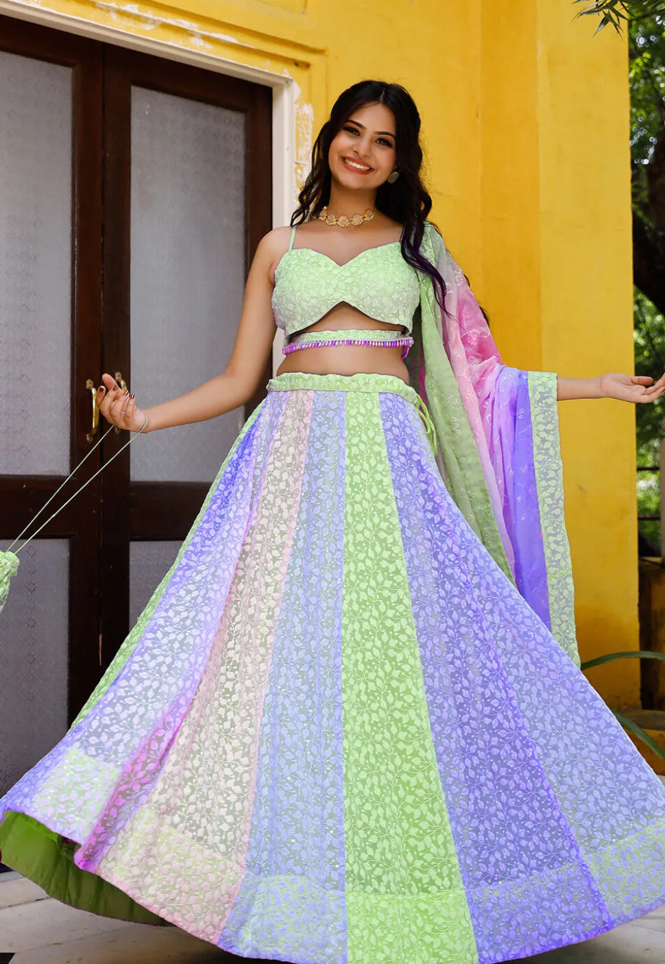 Chikankari Georgette Lehenga in Multicolor