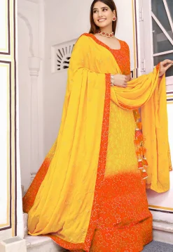 Chikankari Georgette Lehenga in Yellow and Orange