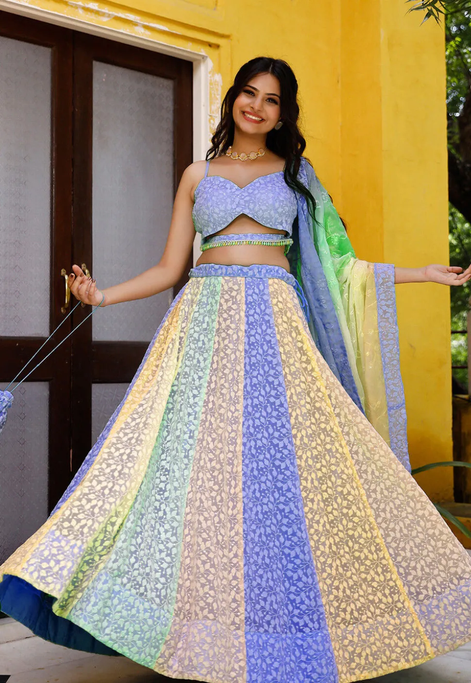 Chikankari Georgette Lehenga in Multicolor
