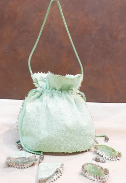Chikankari Georgette Potli Bag in Pastel Green