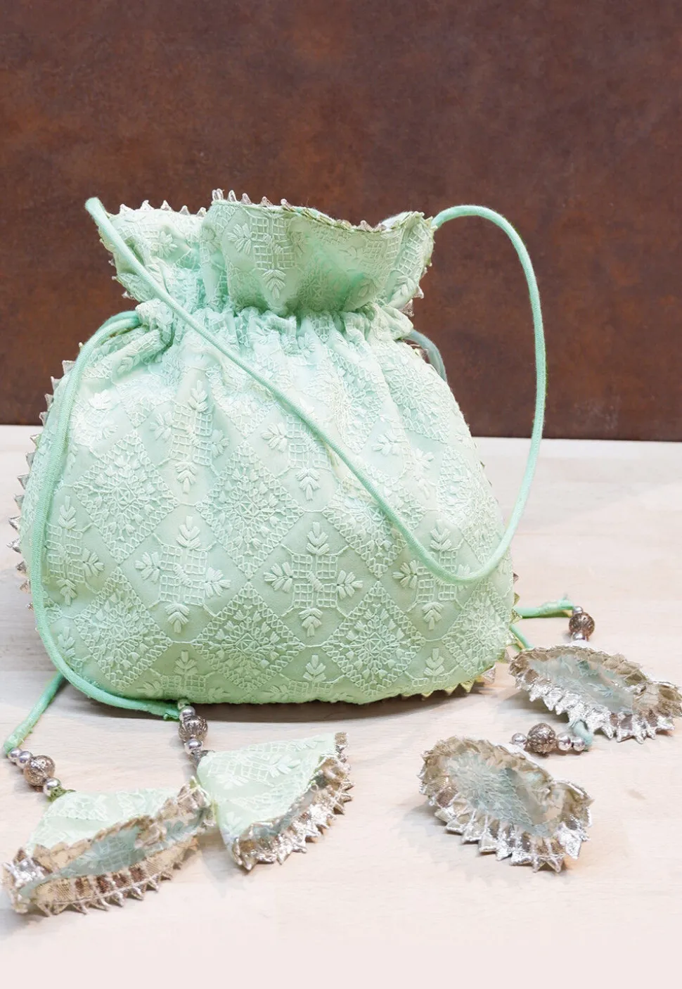 Chikankari Georgette Potli Bag in Pastel Green