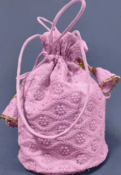 Chikankari Georgette Potli Bag in Light Pink