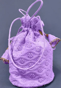 Chikankari Georgette Potli Bag in Light Purple