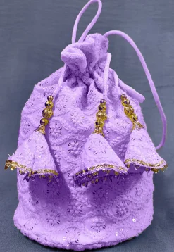 Chikankari Georgette Potli Bag in Light Purple