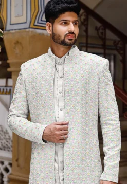 Chikankari Georgette Sherwani in Off White