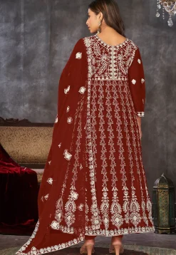 Chikankari Net Anarkali Suit in Maroon