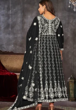 Chikankari Net Anarkali Suit in Black