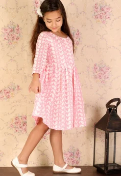 Chikankari Pure Cotton A Line Dress in Peach