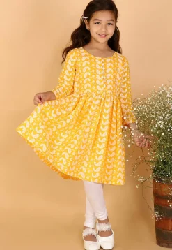 Chikankari Pure Cotton A Line Kurta Set in Mustard