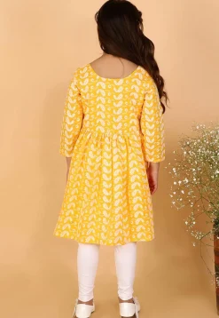 Chikankari Pure Cotton A Line Kurta Set in Mustard