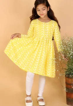 Chikankari Pure Cotton A Line Kurta Set in Yellow