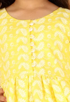 Chikankari Pure Cotton A Line Kurta Set in Yellow