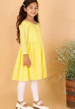 Chikankari Pure Cotton A Line Kurta Set in Yellow