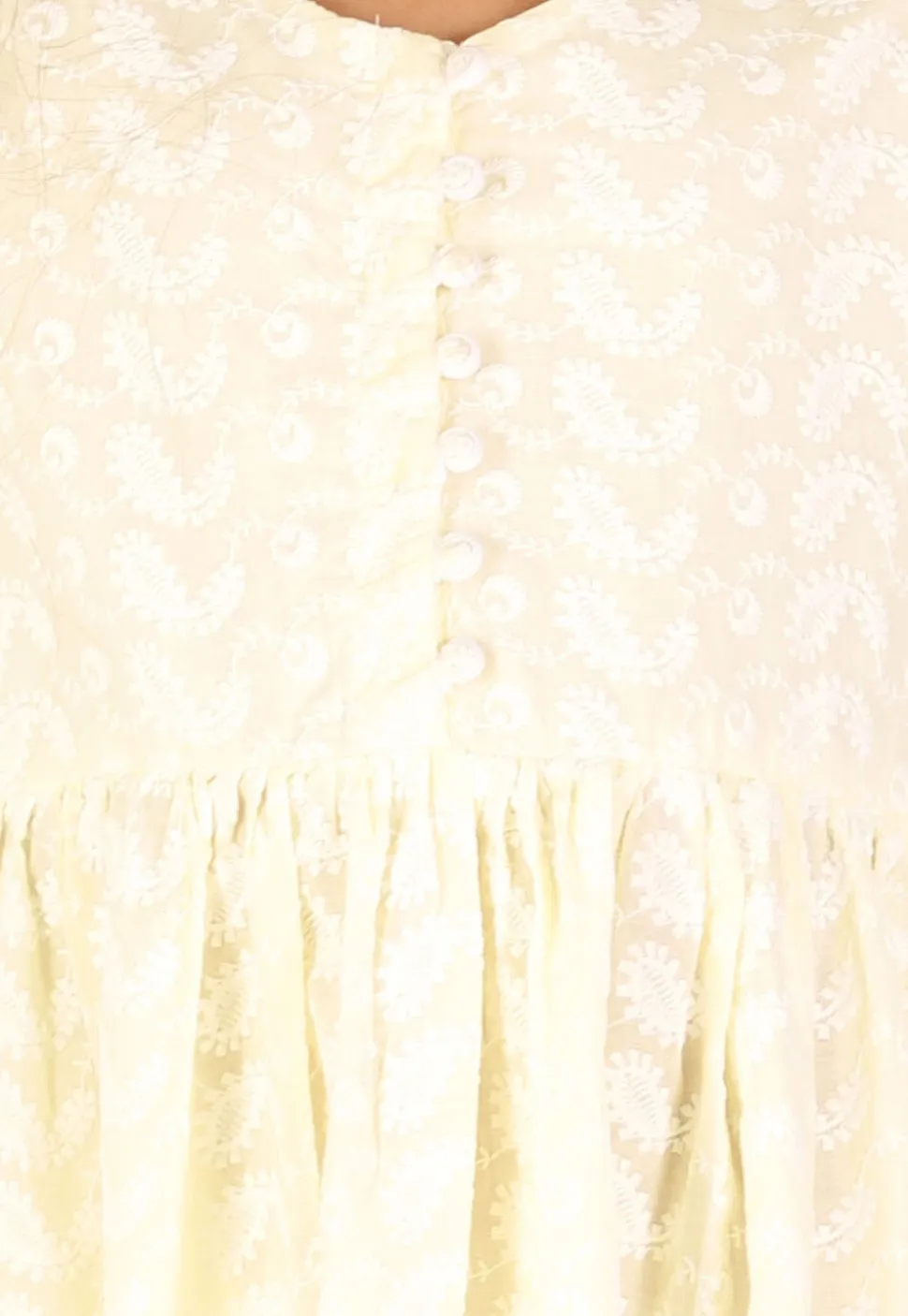 Chikankari Pure Cotton A Line Dress in Light Yellow