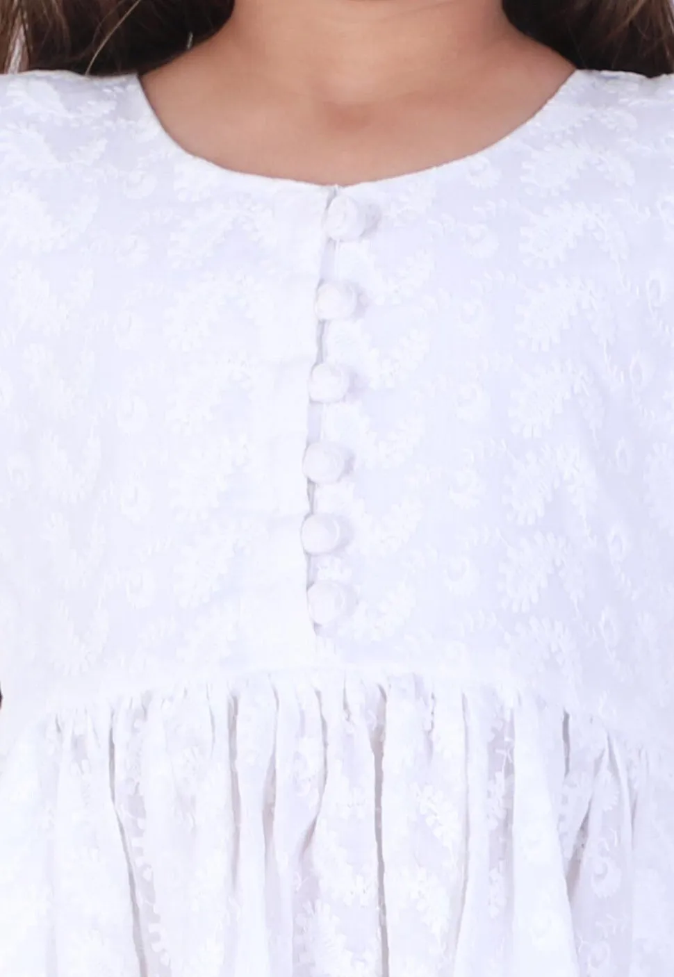 Chikankari Pure Cotton A Line Kurta Set in White